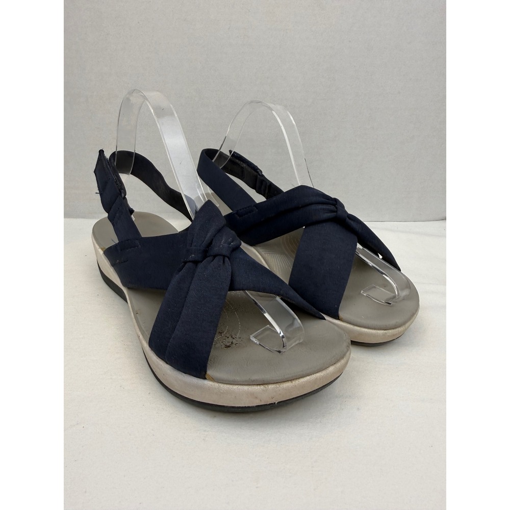 Clarks Cloudsteppers Arla Glison Navy Blue Fabric Knot Slingback Sandals